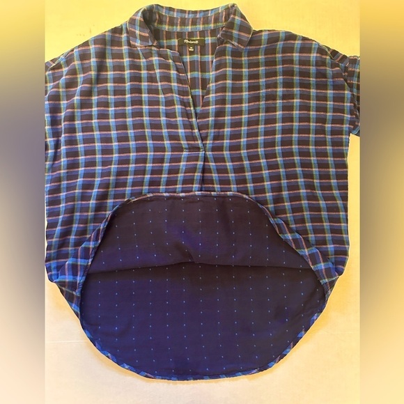 Madewell women’s short sleeve blue plaid shirt w/banded sleeves Sz-XS. Y8 - Picture 5 of 8